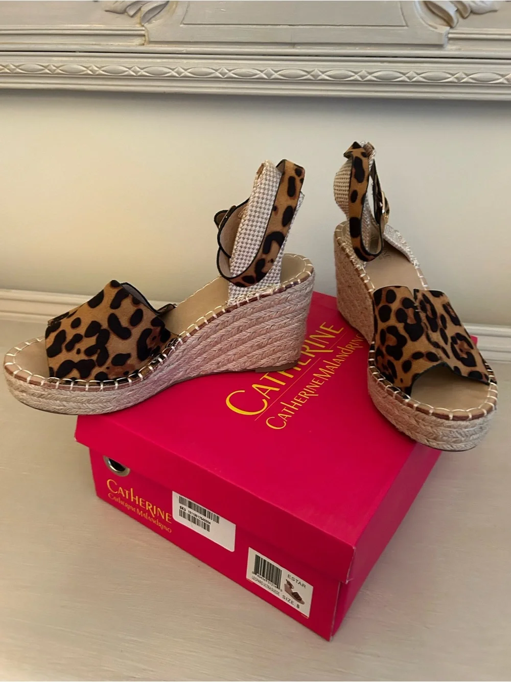 Catherines Malandrino Leopard Print Espadrille Wedge Sandals - Brown